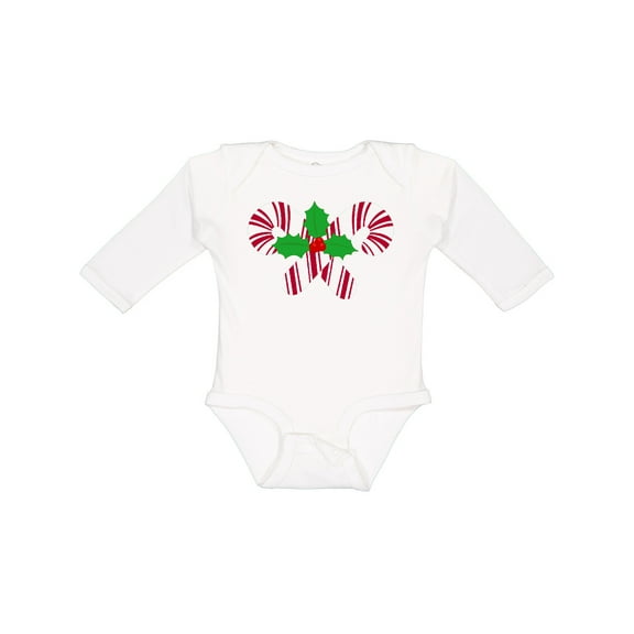 Inktastic Candy Canes and Holly Christmas Boys or Girls Long Sleeve Baby Bodysuit
