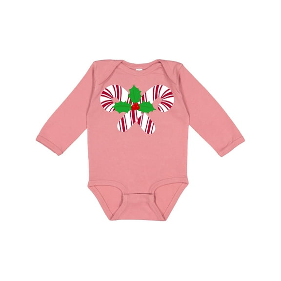 Inktastic Candy Canes and Holly Christmas Boys or Girls Long Sleeve Baby Bodysuit