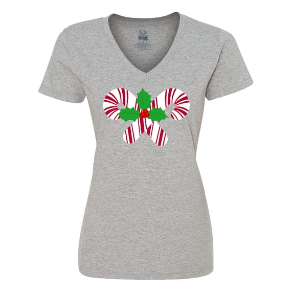Inktastic Candy Canes and Holly Christmas Women's V-Neck T-Shirt