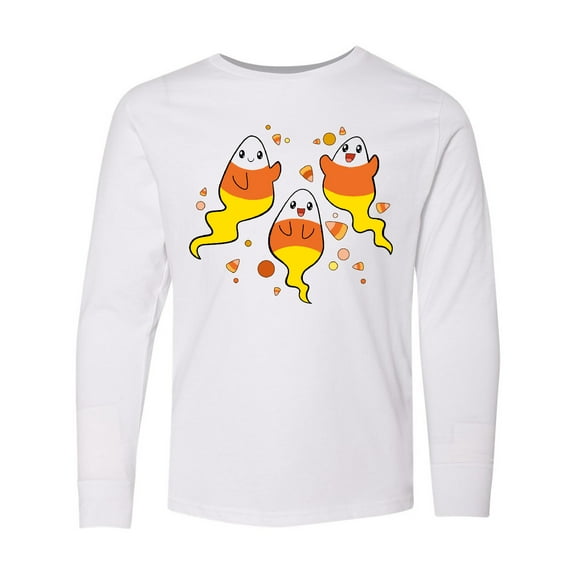 Inktastic Candy Corn Ghosts for Halloween Long Sleeve Youth T-Shirt