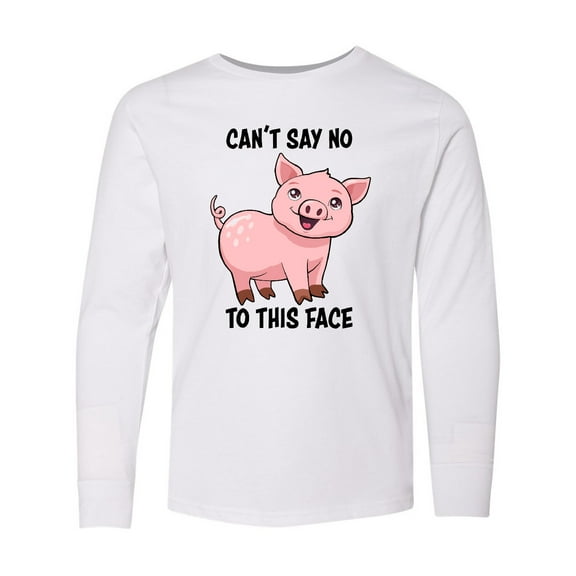 Inktastic Cant Say No to this Face- cute pig Long Sleeve Youth T-Shirt