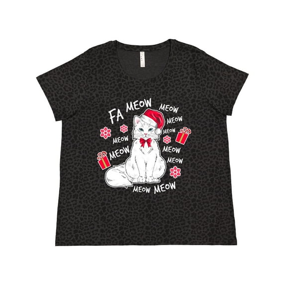 Inktastic Cat Christmas Music with Santa Hat Women's Plus Size T-Shirt