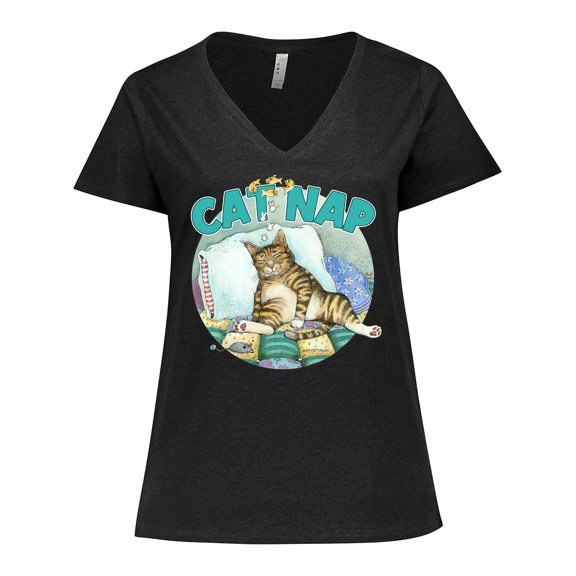 Inktastic Cat Nap Cute Sleeping Cat Women's Plus Size V-Neck T-Shirt