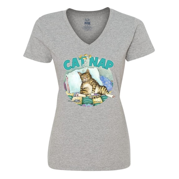 Inktastic Cat Nap Cute Sleeping Cat Women's V-Neck T-Shirt