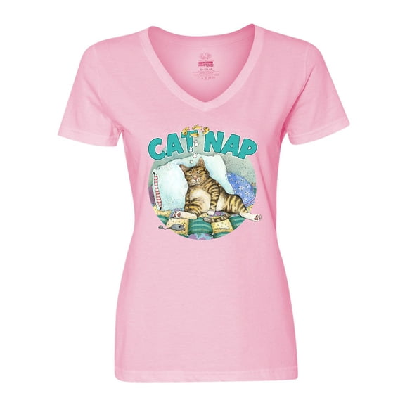 Inktastic Cat Nap Cute Sleeping Cat Women's V-Neck T-Shirt