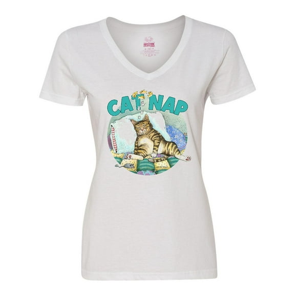 Inktastic Cat Nap Cute Sleeping Cat Women's V-Neck T-Shirt