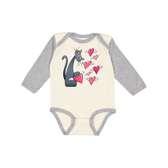 Inktastic Cat Versus Valentine’s Day Hearts with Wings Boys or Girls Long Sleeve Baby Bodysuit