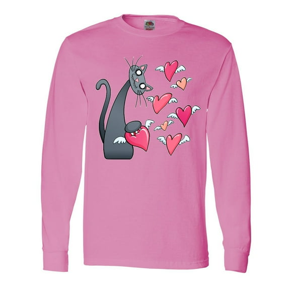 Inktastic Cat Versus Valentine’s Day Hearts with Wings Long Sleeve T-Shirt