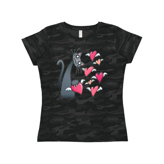Inktastic Cat Versus Valentine’s Day Hearts with Wings Women's T-Shirt