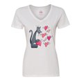 thumbnail image 1 of Inktastic Cat Versus Valentine’s Day Hearts with Wings Women's V-Neck T-Shirt, 1 of 5