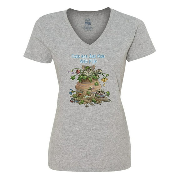 Inktastic Cats Are Just Friends with Fur Cat in Flower Women's V-Neck T-Shirt