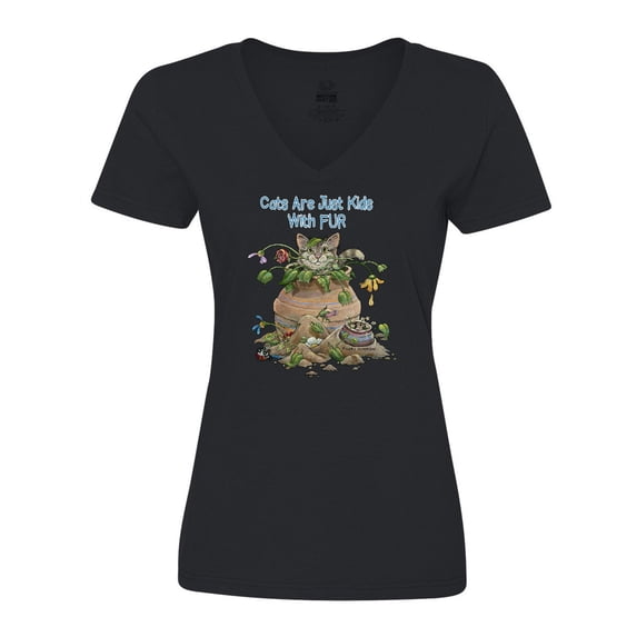 Inktastic Cats Are Just Friends with Fur Cat in Flower Women's V-Neck T-Shirt