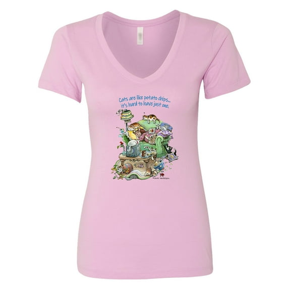 Inktastic Cats Are Like Potato Chips It's Hard to Have Just 1 Women's V-Neck T-Shirt