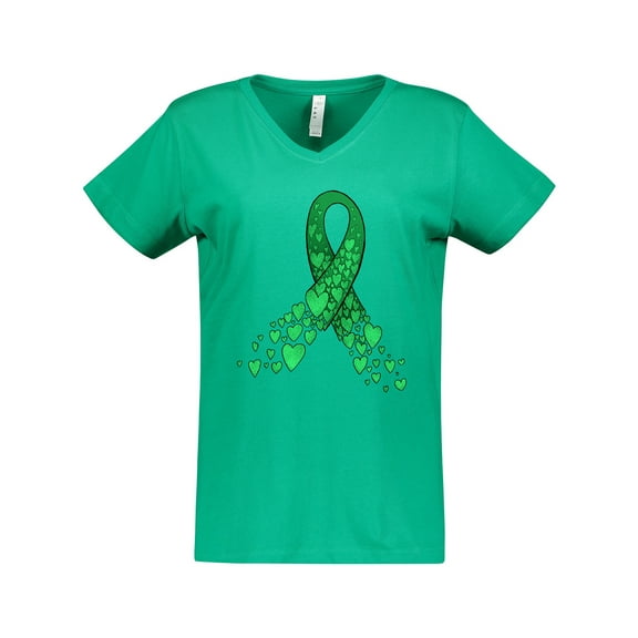 Inktastic Cerebral Palsy Awareness- Green Ribbon Made of Hearts Women's V-Neck T-Shirt