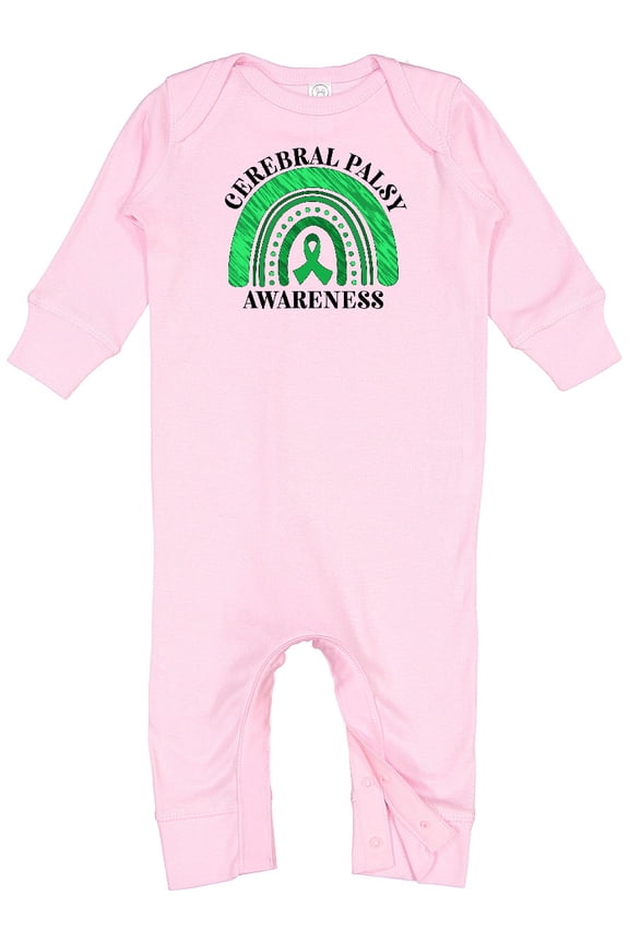 Cerebral Palsy Awareness Green Ribbon Rainbow Baby Romper Coveralls