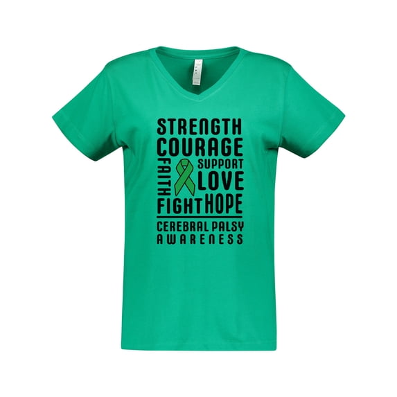 Inktastic Cerebral Palsy Awareness Strength Support and Courage Women's V-Neck T-Shirt