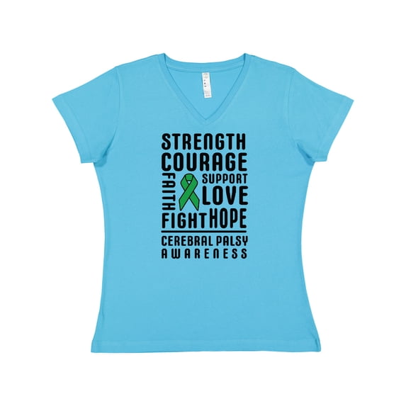 Inktastic Cerebral Palsy Awareness Strength Support and Courage Women's V-Neck T-Shirt