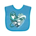 thumbnail image 1 of Inktastic Cervical Cancer Awareness Teal and White Ribbon Around Heart Boys or Girls Baby Bib, 1 of 4