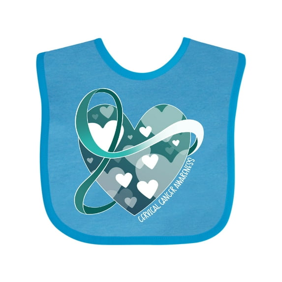 Inktastic Cervical Cancer Awareness Teal and White Ribbon Around Heart Boys or Girls Baby Bib