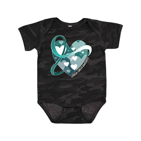 Inktastic Cervical Cancer Awareness Teal and White Ribbon Around Heart Boys or Girls Baby Bodysuit