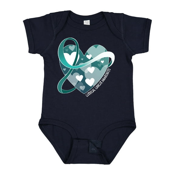 Inktastic Cervical Cancer Awareness Teal and White Ribbon Around Heart Boys or Girls Baby Bodysuit