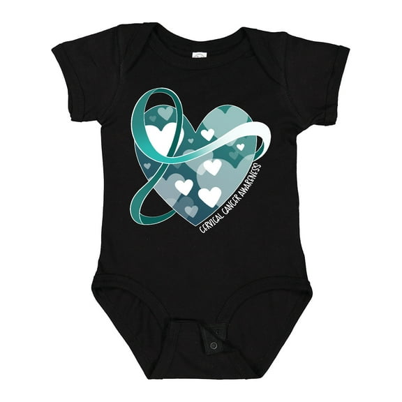 Inktastic Cervical Cancer Awareness Teal and White Ribbon Around Heart Boys or Girls Baby Bodysuit