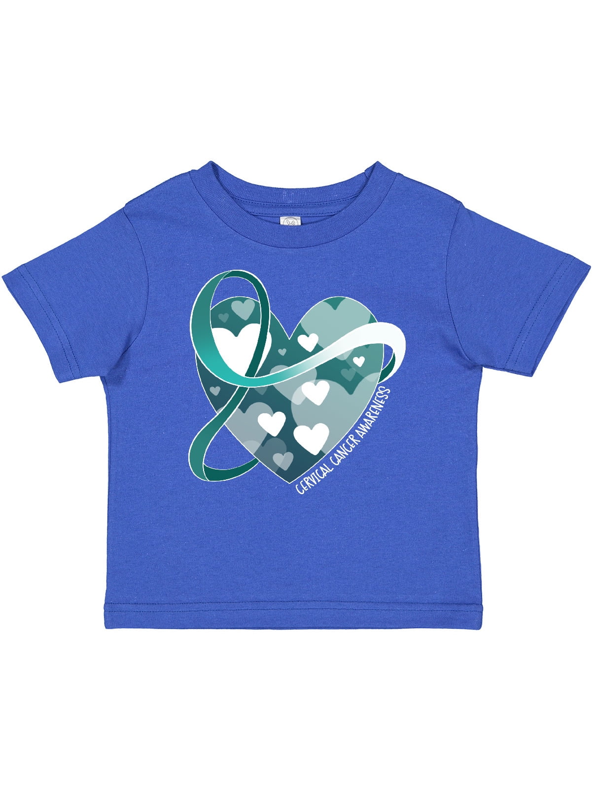 Inktastic Cervical Cancer Awareness Teal and White Ribbon Around Heart