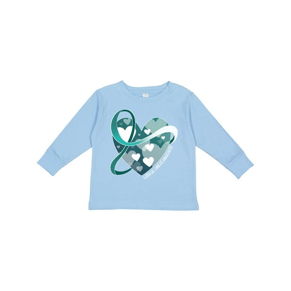 Inktastic Cervical Cancer Awareness Teal and White Ribbon Around Heart Boys or Girls Long Sleeve Toddler T-Shirt