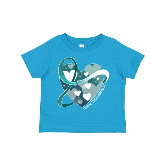 Inktastic Cervical Cancer Awareness Teal and White Ribbon Around Heart Boys or Girls Toddler T-Shirt