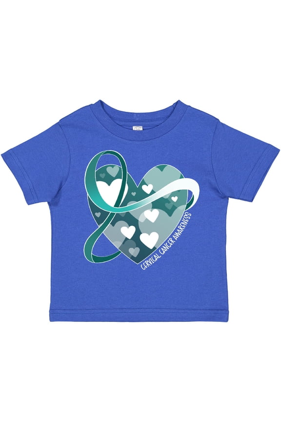 Cervical Cancer Awareness Teal and White Ribbon Around Heart Boys or Girls Toddler T-Shirt