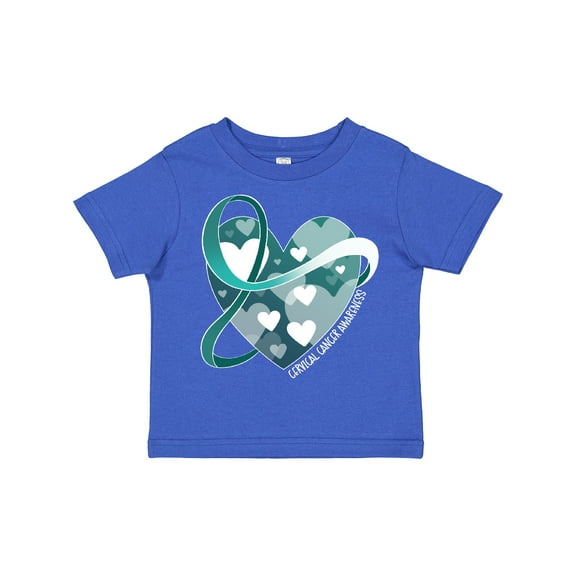 Inktastic Cervical Cancer Awareness Teal and White Ribbon Around Heart Boys or Girls Toddler T-Shirt
