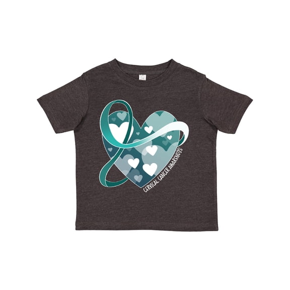 Inktastic Cervical Cancer Awareness Teal and White Ribbon Around Heart Boys or Girls Toddler T-Shirt
