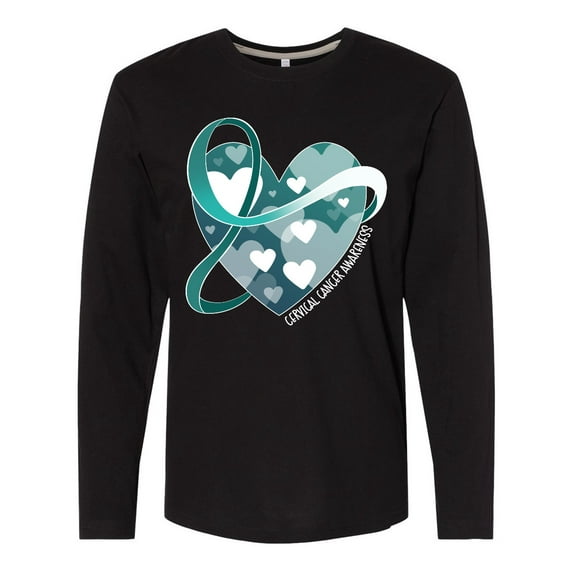 Inktastic Cervical Cancer Awareness Teal and White Ribbon Around Heart Long Sleeve T-Shirt