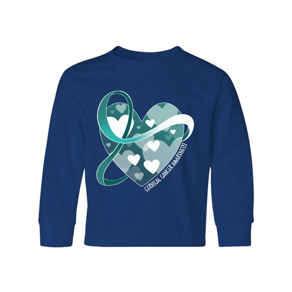 Inktastic Cervical Cancer Awareness Teal and White Ribbon Around Heart Long Sleeve Youth T-Shirt