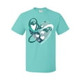 thumbnail image 1 of Inktastic Cervical Cancer Awareness Teal and White Ribbon Around Heart T-Shirt, 1 of 5