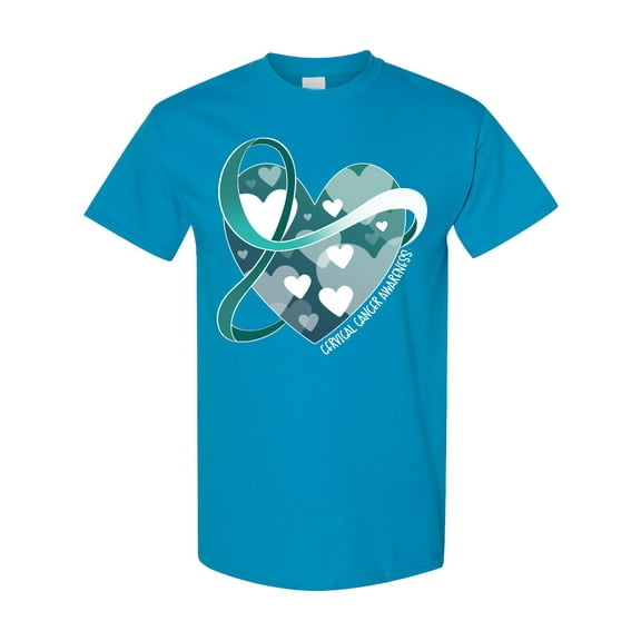 Inktastic Cervical Cancer Awareness Teal and White Ribbon Around Heart T-Shirt
