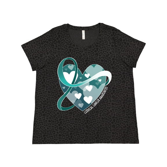 Inktastic Cervical Cancer Awareness Teal and White Ribbon Around Heart Women's Plus Size T-Shirt