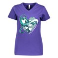 thumbnail image 1 of Inktastic Cervical Cancer Awareness Teal and White Ribbon Around Heart Women's V-Neck T-Shirt, 1 of 5