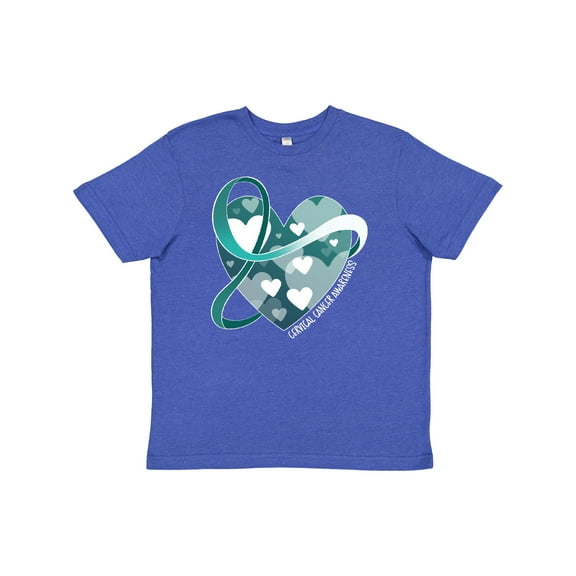Inktastic Cervical Cancer Awareness Teal and White Ribbon Around Heart Youth T-Shirt