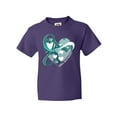 thumbnail image 1 of Inktastic Cervical Cancer Awareness Teal and White Ribbon Around Heart Youth T-Shirt, 1 of 5