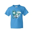 thumbnail image 1 of Inktastic Cervical Cancer Awareness Teal and White Ribbon Around Heart Youth T-Shirt, 1 of 5