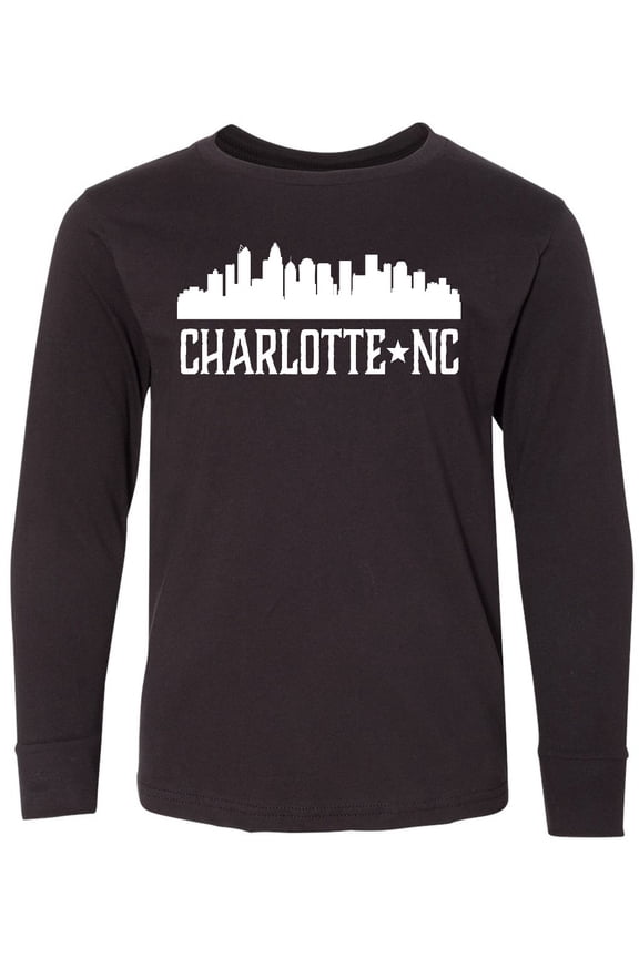 Charlotte North Carolina Skyline Nc City Long Sleeve Youth T-Shirt