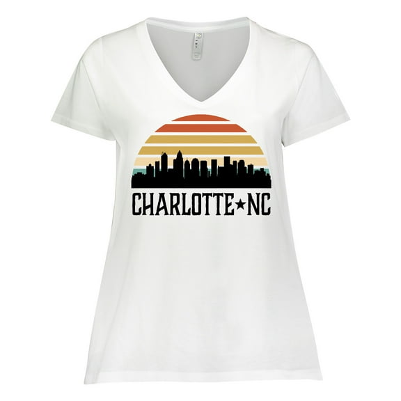 Inktastic Charlotte North Carolina Skyline Women's Plus Size V-Neck T-Shirt