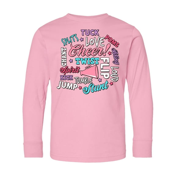 Inktastic Cheer Word Salad with Megaphone and Stars Long Sleeve Youth T-Shirt