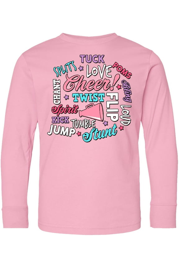Cheer Word Salad with Megaphone and Stars Long Sleeve Youth T-Shirt