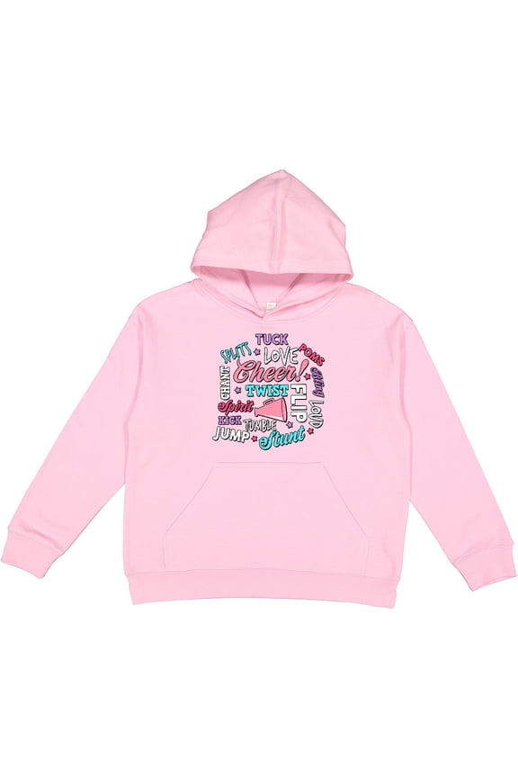 Cheer Word Salad with Megaphone and Stars Youth Hoodie Sweatshirt