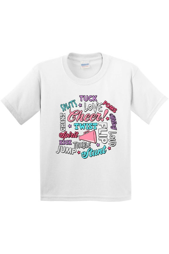 Cheer Word Salad with Megaphone and Stars Youth T-Shirt
