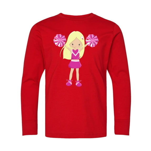 Inktastic Cheerleaders, Cute Girl, Blonde Hair, Cheerleading Long Sleeve Youth T-Shirt