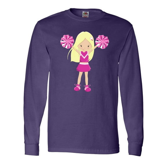 Inktastic Cheerleaders, Girl With Blonde Hair, Pink Uniform Long Sleeve T-Shirt