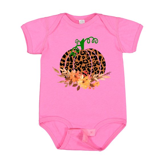 Inktastic Cheetah Print Pretty Pumpkin with Fall Leaves Boys or Girls Baby Bodysuit